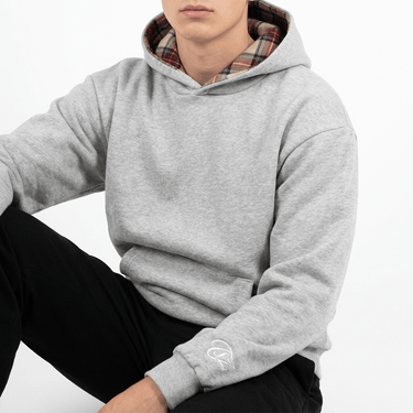 GRAY KOREAN CLOUD Pullover Hoodie - on model